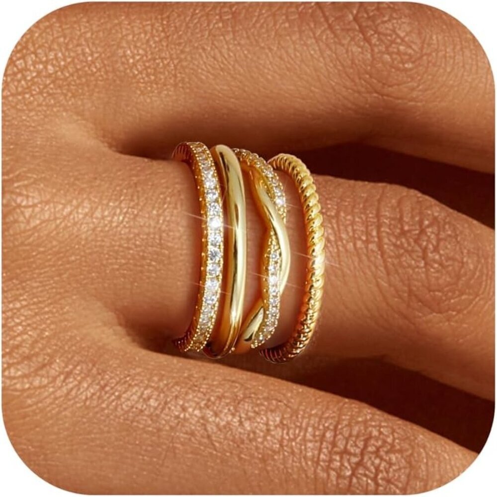 Stackable Gold Rings for Women Non Tarnish Dainty 14K Gold Plated Stackable Thin